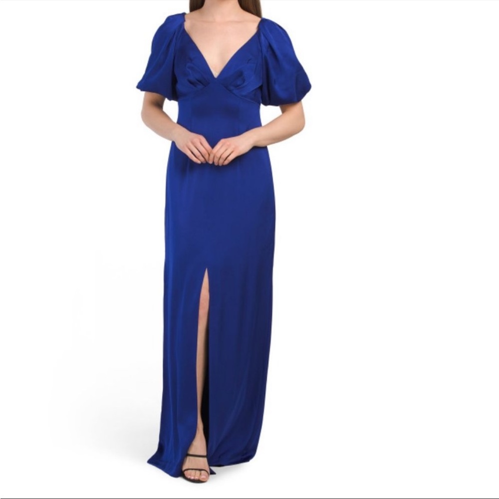 AIDAN MATTOX Blue Satin Evening Gown